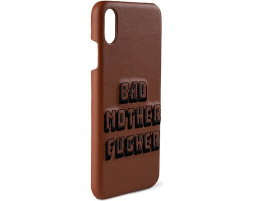 Brown Embroidered Pulp Fiction Bad Mother Fu**er Leather iPhone XS Max Case - Picture 2 of 2