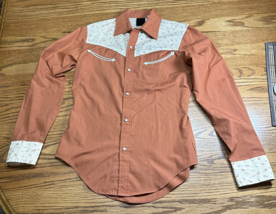 ¿Camisa vintage para hombre? Floral Western Perla Snap Manga Larga Cuello Óxido 60’s 70’s? Foto 3 de 4