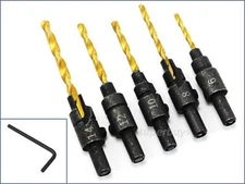 5pc Adjustable HSS Countersink Pilot Drill Drilling Bits For Screw Gauge 6 - 14g