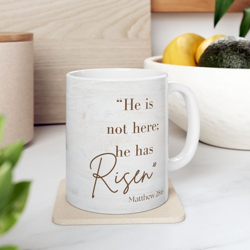 Tazza da caffè in ceramica ispiratrice - "Non è qui: è risorto" - Foto 9 di 16