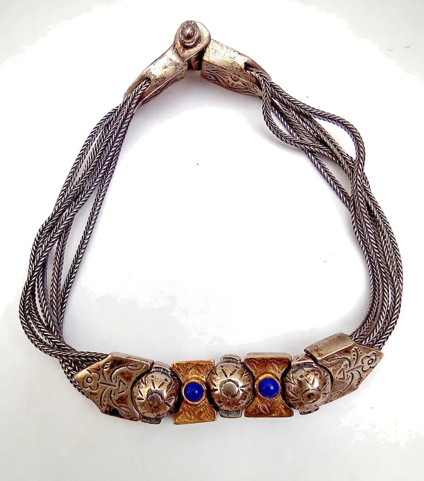 bracciale Greco 1960 maglie multiple in argento sterling 925 lapislazzuli e oro - Immagine 4 di 4