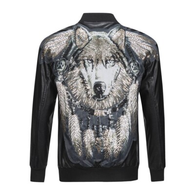 INDIAN WOLF SKULL BIKER LEATHER JACKET PHILIP PLEIN JACKET PHILIPP LEATHER