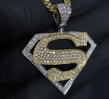 2.00 Ct Superman VVS1 Natural Moissanite Men's Pendant 14k Yellow Gold Plated