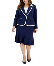 NEW LE SUIT NAVY BLUE WHITE CAREER JACKET SKIRT SUIT SET SIZE 18 W WOMEN  265