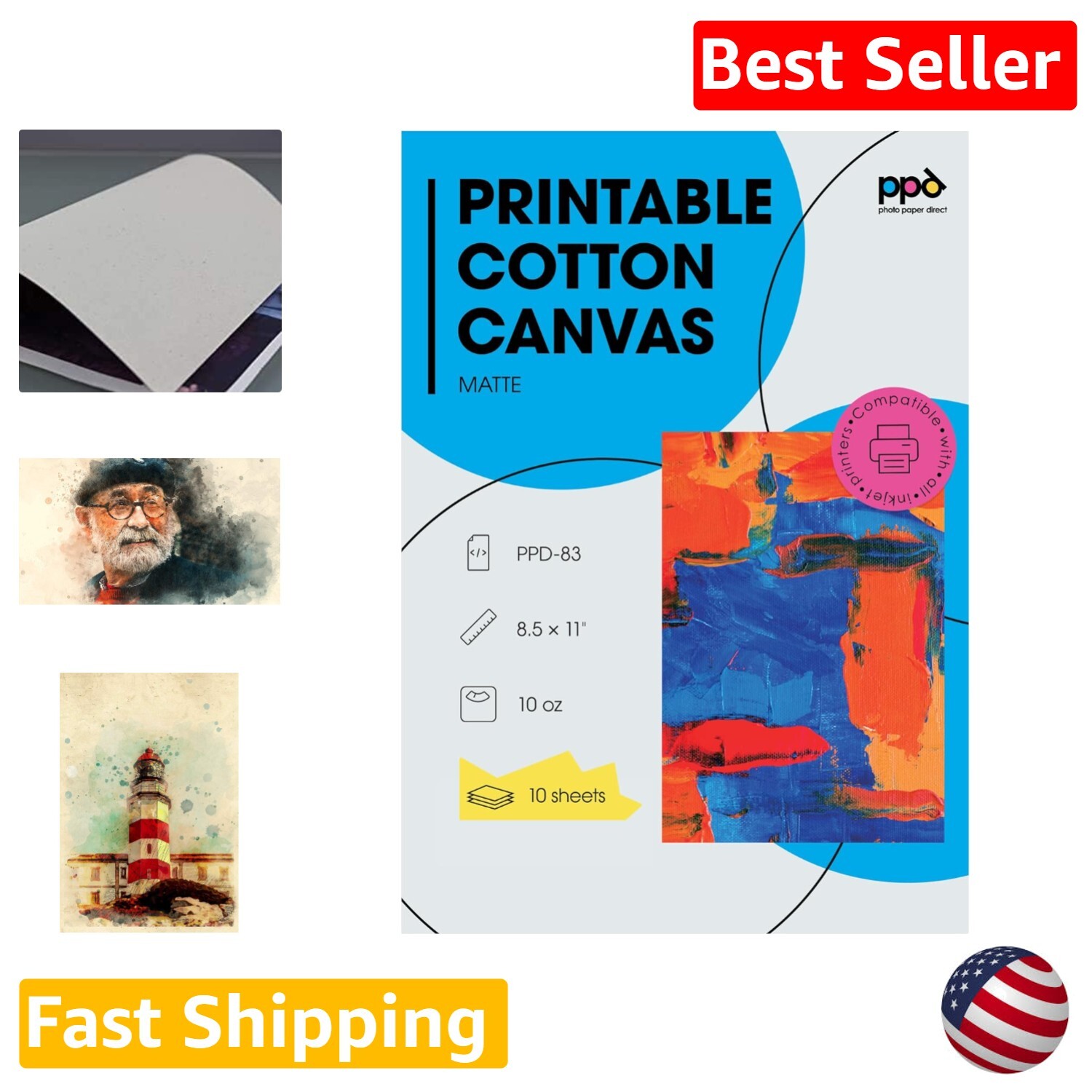 Heavyweight Cotton Canvas for Premium Inkjet Prints - Pack of 10, 8.5x11 Inches