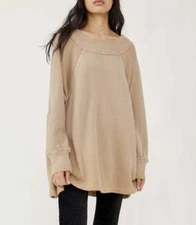Free People We The Free Beige Long Sleeve She’s a Keeper Tunic Sz XS