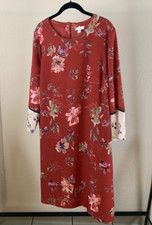 J Jill Dusty Maroon Floral Lined Shift 3/4 Sleeve Womens Large Dress lightweight