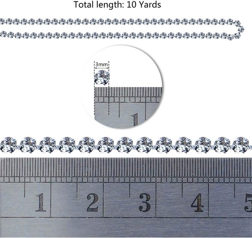 1 Roll 10 Yards 3MM Crystal Rhinestone Close Chain Trim for Sewing silver - Bild 6 von 7