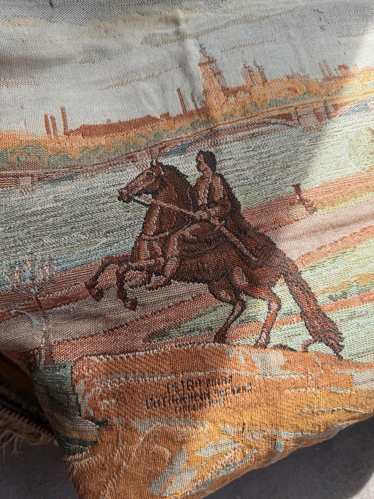 Vintage tapestry wall hanging featuring monument to Peter the Great. image 9