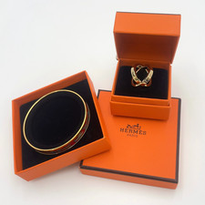 Auth Hermes Glazed Enamel Bangle /Cosmos Scarf Ring GD Set2 W/Box BA120312