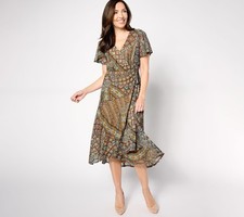 Susan Graver Women's Dress Sz M Printed Mesh Flutter Sleeve Multi-colored