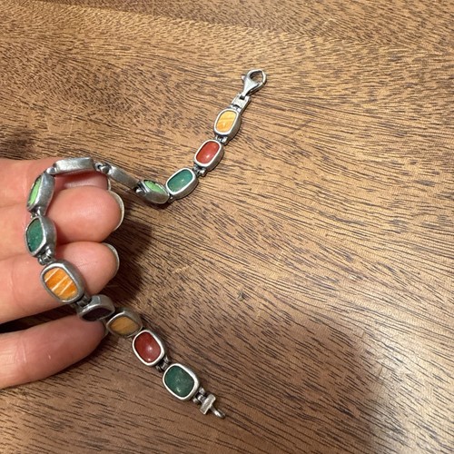 PB Peyote Bird .925 Sterling Silver Multi Color Stone Link Bracelet As Is - Picture 15 of 24