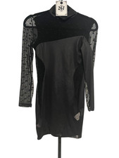 ARZO Black Sheer Mesh Polka Dot Bodycon Dress – Size S – Mock Neck Night Out Clu