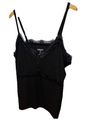 Torrid Supersoft Woman s Tank top Ribbed Size 3 Lace Trim Adjustable Straps Blk