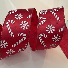 2.5  Candy Canes  Peppermints Christmas Wired Ribbon / Sold By The Yard