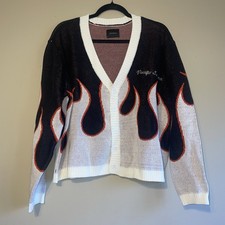 Pacsun Men's Fire Flame Cardigan Size S Boxy Oversized Cropped