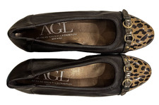 AGL Monica NEW Brown Leather Leopard Cap Toe Belted Ballet Flat sz 40 / 10 330