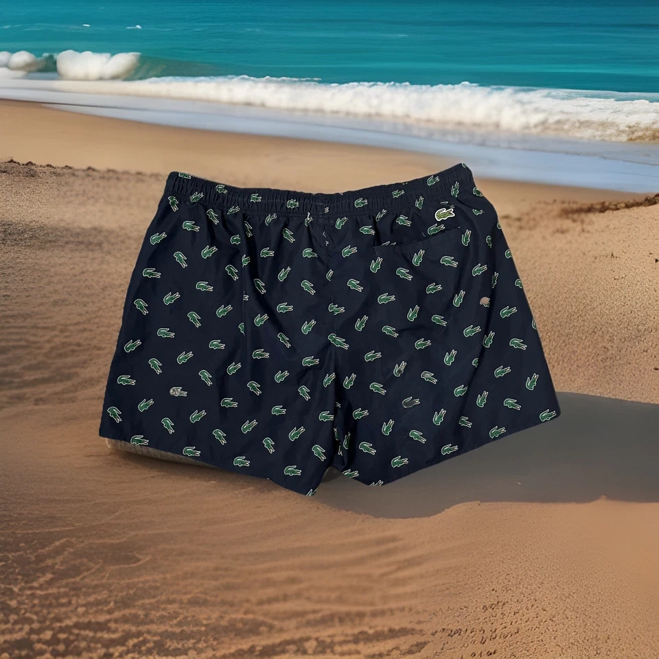 Мужские плавки Lacoste темно-синие с логотипом крокодила по всему телу размер XL - Изображение 3 из 4