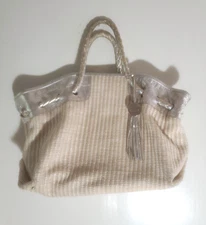 FURLA Tan Leather and Straw Purse Tote Bag