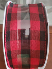 CELEBRATE IT CHRISTMAS NOEL WIRED RIBBON 2.5" X 75FT PLAID RED BLACK BUFFALO