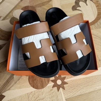 HERMES Chypre Sandals Epsom Calfskin  40.5 US 9.5 Brown  Authentic with Box