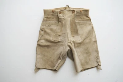Kurze Lederhose ohne Verzierungen dickes glattes Hirschleder verspeckt Gr.46 - Bild 1 von 4
