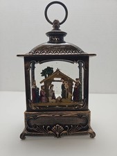 Christmas Nativity Light Up Lantern Swirling Glitter Antique Bronze Snow Globe