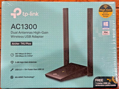 TP-Link Archer T4U Plus AC1300 Wireless Dual Band MU-MIMO USB 3.0 Wi-Fi Adapter
