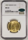United States (US) 1907 $10 Indian Head Gold Eagle Coin NGC MS62 CAC Choice BU