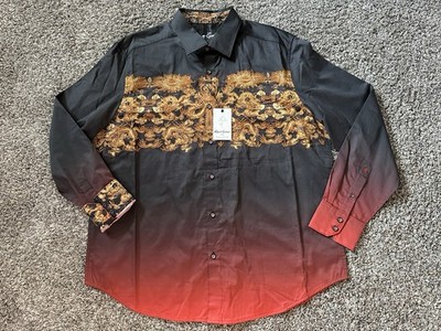 NWT $348 ROBERT GRAHAM ROYAL DRAGON COTTON SHIRT BLACK GOLD EMBROIDERY 2XL