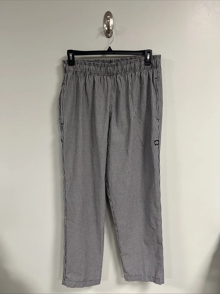 Chef Works Check Baggy Chef Pants Black &  White Elastic Waist Drawstring Large - Image 2 of 4