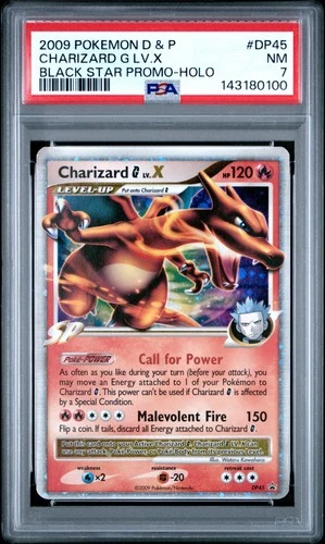 2009 POKEMON DIAMOND & PEARL BLACK STAR PROMO HOLO #DP45 CHARIZARD G LV.X PSA 7