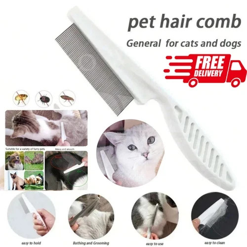 Pet Dog Cat Puppy Kitten Flea Comb Stainless Pin Hair And Fur Grooming Brush UK