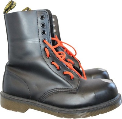 Maine Dr. Martens Schwarz Leder 8-Loch Schnürstiefel mit Orange Schnürsenkeln Herren Uk 5