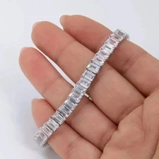 20Ct Baguette Cut Lab Created Diamond Tennis Bracelet 14K White Gold Plated 7.5"