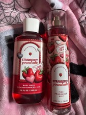 Bath  Body Works Strawberry Pound Cake Body Wash  Fine Fragrance Mist Set