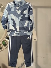 NWT Adidas Baby Boys Camo Tricot Jacket  Jogger Pants Set Blue Size 12M