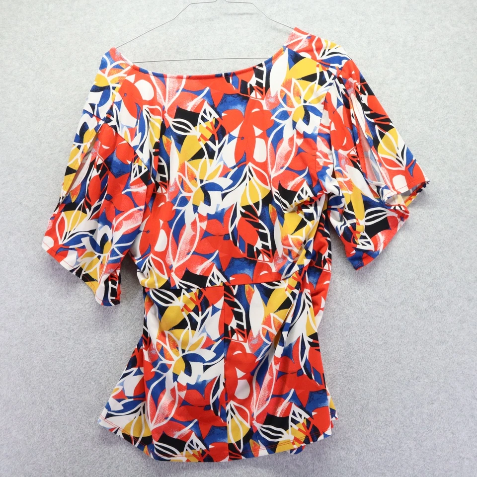 Blusa grande envolvente con cuello en V informal colorida floral manga corta Chaus Top para mujer Foto 2 de 4