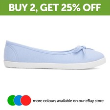 Lilley Womens Canvas Blue Adults Ladies Slip On Shoes Ballerina Flat Casual SIZE