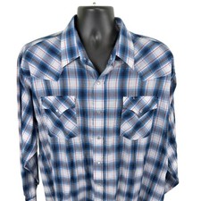 ELY CATTLEMAN Western Plaid Long Sleeve Snap Shirt Mens XXL Blue Red Gold