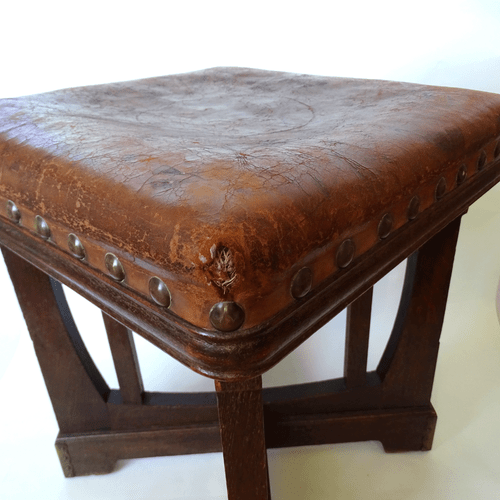 Wiener Jugendstil Hocker, Eiche Stuhl, Secession Oak Stool, Austria, um 1900 - Zdjęcie 10 z 12