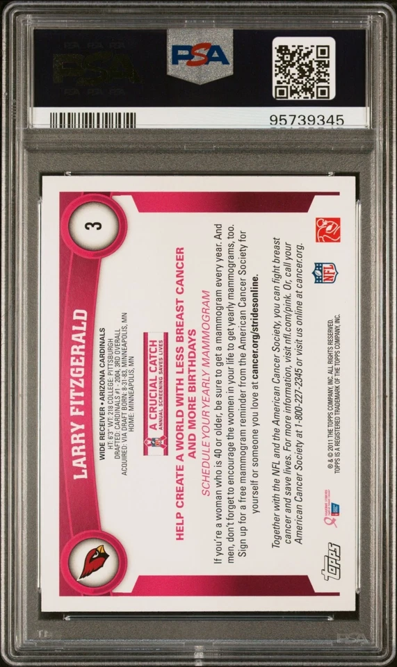 2011 Topps Larry Fitzgerald Breast Cancer PINK PSA 9 Only Graded Copy  - Image 2 of 2