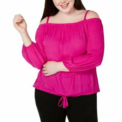 (NWT) INC Women's Magenta Cold Shoulder Drawstring Waist Top Plus Sizes 0X/1X/2X