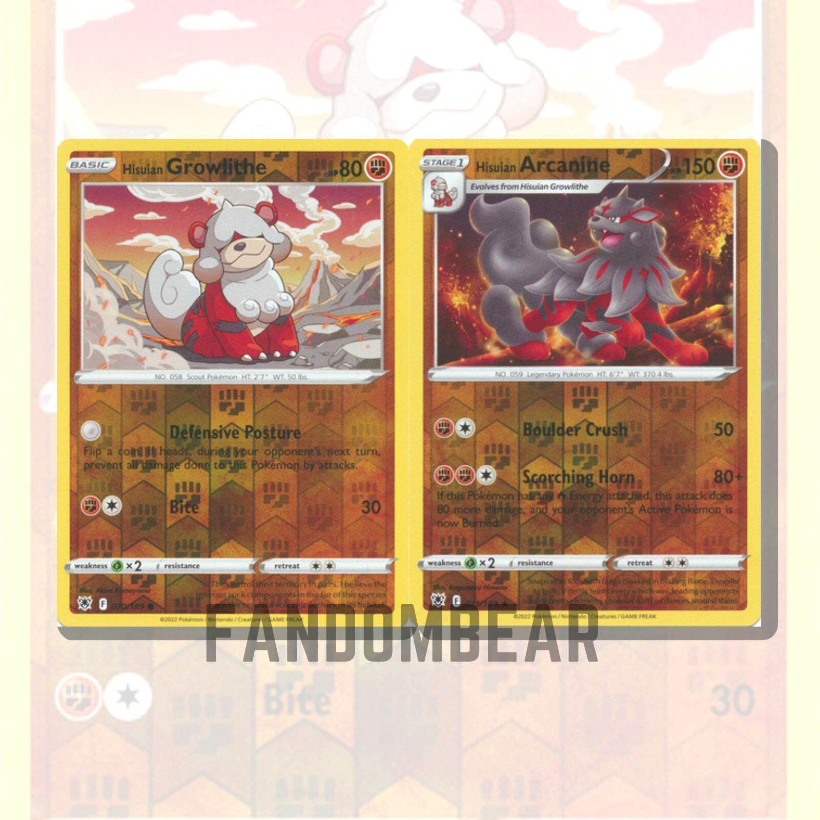 Hisuian Growlithe & Arcanine REVERSE HOLO Pokemon card SET! 2022 Astral Radiance