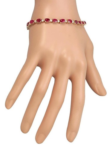 Oval Lab Burma Ruby Single Line Tennis Bracelet 925 Sterling Silver Women Jewel - Picture 4 of 7