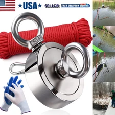 Up to 1500 Lbs Fishing Magnet Kit Pull Force Strong Neodymium + Carabiner+ Rope