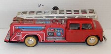Vintage Friction Toy Fire Truck MF 718 Tin with Siren Rare HTF