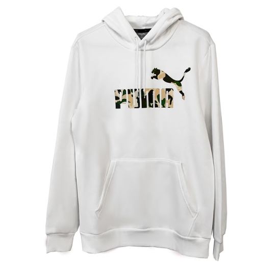 PUMA Men's Camo Hoody Logo Sweatshirt Sweater Medium WHITE-GREEN