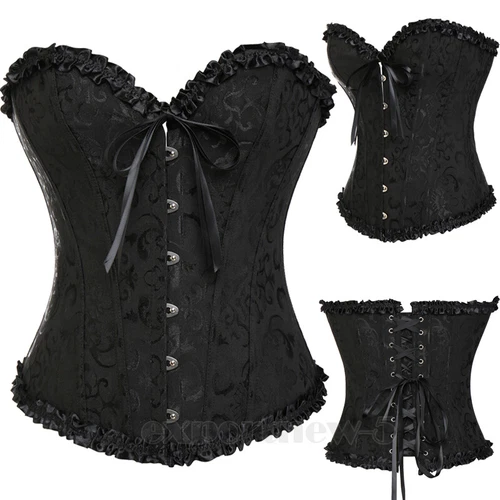 Women Plus Size Bridal Lingerie Lace up Satin Boned Corset + G-string Size 6-24 - Picture 5 of 34