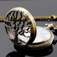 Vintage Tree of Life Quartz Pocket Watch Necklace Pendant Gift